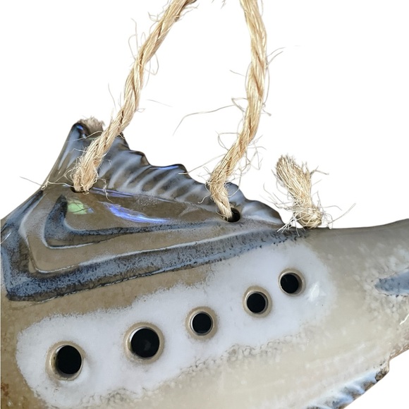 Ceramic Studio Pottery Art - Fish Wall Hanging - Brown Tan Blue - Coastal- Beach - Picture 3 of 6